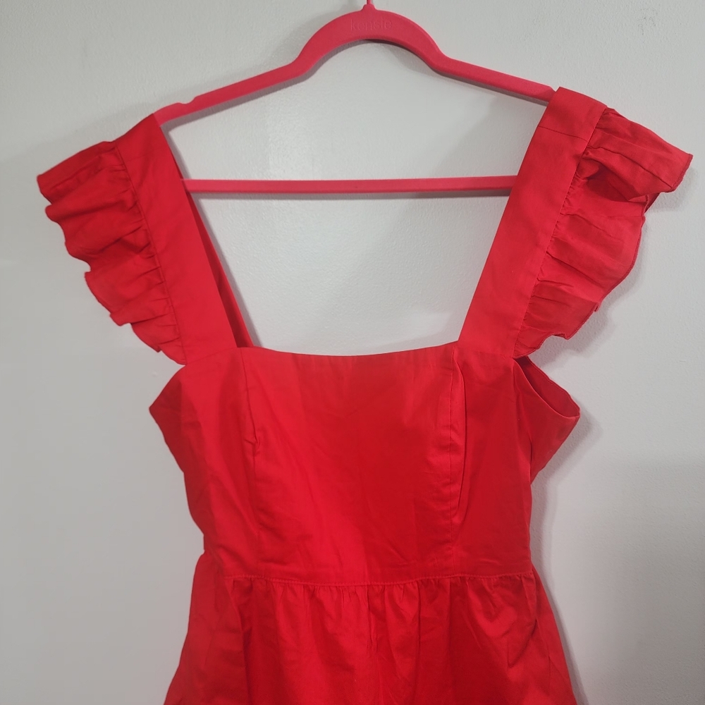 Show Me Your MuMu Lovely Mini Dress Red Poplin Ruffle Straps Tie Back - Picture 6 of 8